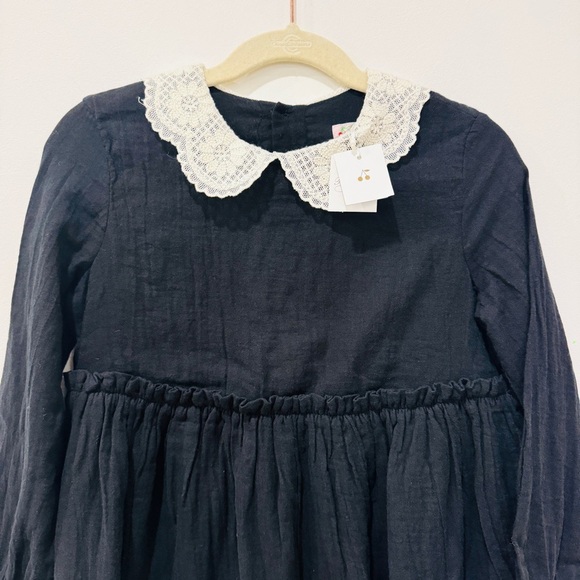 Bonpoint Kids little girls 100% cotton lace Peter pan collar black Dress NEW - Picture 4 of 9